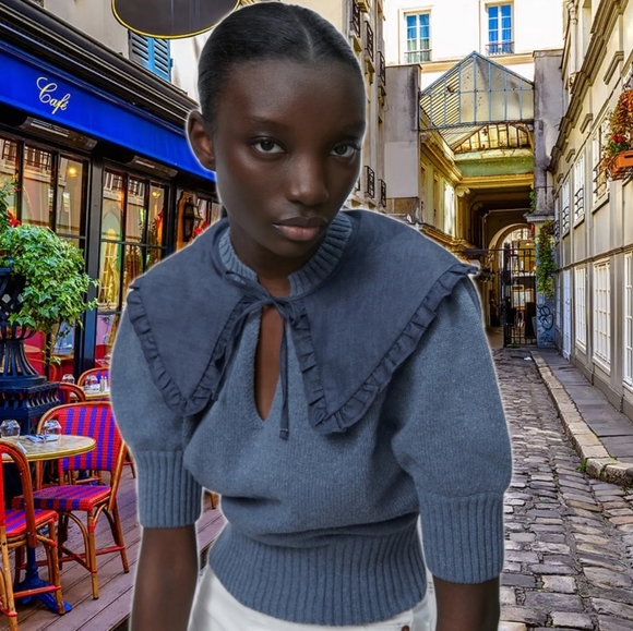 Zara Sweaters Zara Indigo Blue Peter Pan Collar Sweater Poshmark
